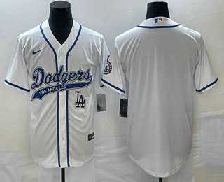 Mens Los Angeles Dodgers White Blank With Patch Cool Base Stitched Baseball Jersey